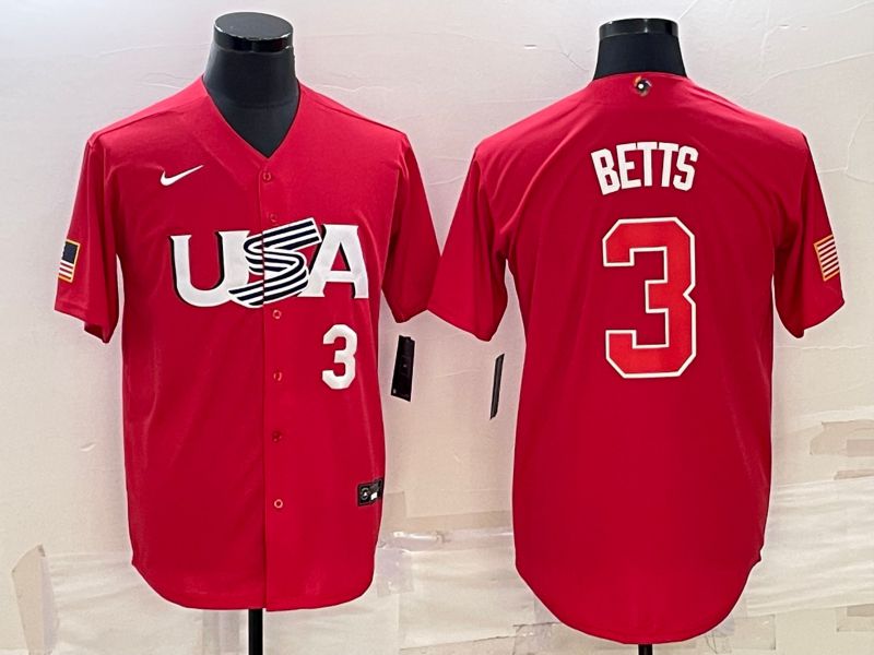 Men 2023 World Cub USA #3 Betts Red Nike MLB Jersey6